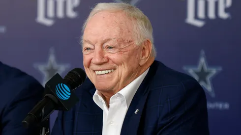 Dallas Cowboys owner Jerry Jones talks during a press conference.