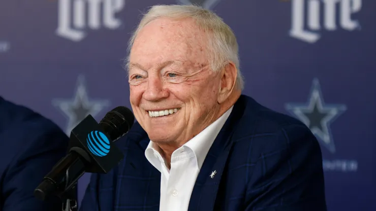 Dallas Cowboys owner Jerry Jones talks during a press conference.