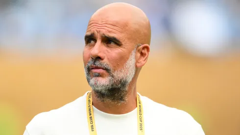 Manchester City Manager, Pep Guardiola, looks on prior to the FIFA Club World Cup 2025 group G match between Manchester City FC and Wydad AC.