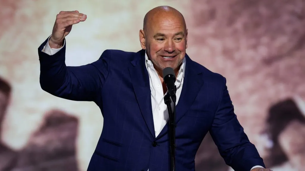 President and CEO of the Ultimate Fighting Championship Dana White speaks at the Fiserv Forum on July 18, 2024 in Milwaukee, Wisconsin