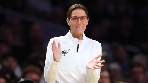 Stephanie White of the Indiana Fever during the first half of a game against the Los Angeles Sparks
