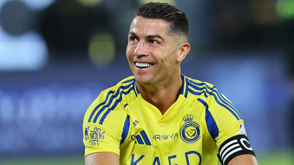 Cristiano Ronaldo of Al Nassr reacts during the Saudi Pro League match between Al Nassr and Al Ittihad at Al-Awwal Park on May 07, 2025. (Source: Abdullah Ahmed/Getty Images)