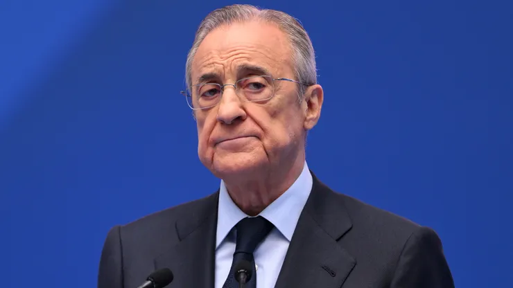 Florentino Perez Rodriguez, President of Real Madrid speaks as Real Madrid new signing, Kylian Mbappe is unveiled at Estadio Santiago Bernabeu.