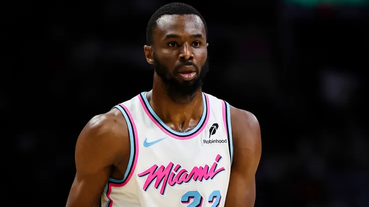 Andrew Wiggins #22 of the Miami Heat looks to pass the ball during the third quarter against the Atlanta Hawks.