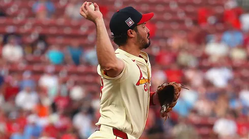 Nolan Arenado #28 of the St. Louis Cardinals throws to second base against the San Diego Padres.