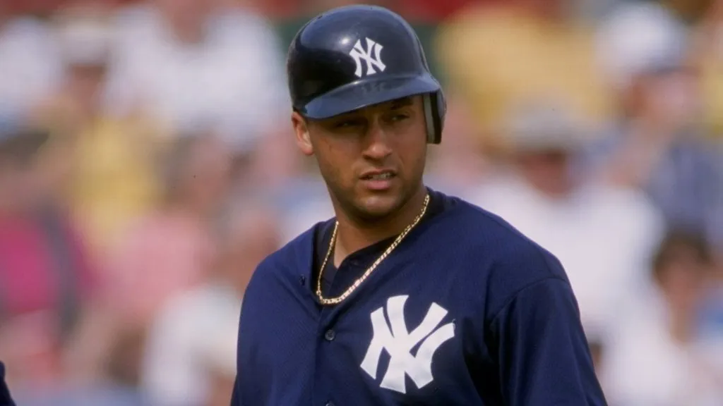 Derek Jeter #2 of the New York Yankees looks on during a spring training game against the Toronto Blue Jays in 1998. (Source: Scott Halleran /Allsport)
