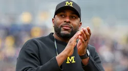 Head coach Sherrone Moore of the Michigan Wolverines looks on during the first half of the Maize vs Blue spring football game at Michigan Stadium on April 19, 2025 in Ann Arbor, Michigan.