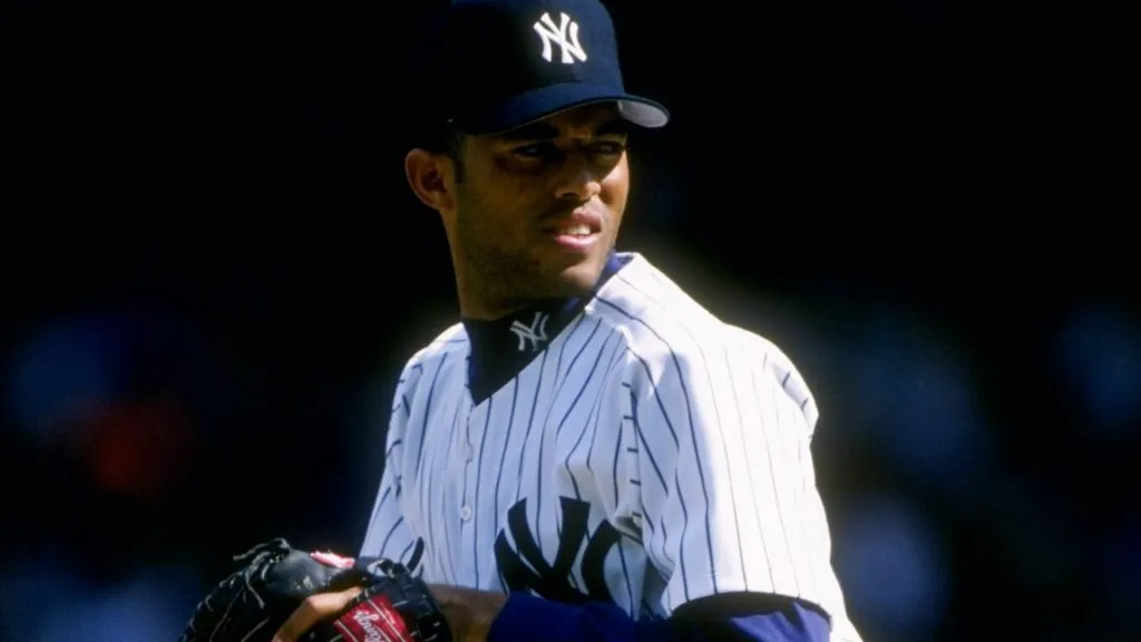 Pitcher Mariano Rivera of the New York Yankees throws the ball during a game against the Minnesota Twins at Yankee Stadium in 1996. (Source: Al Bello/Allsport)