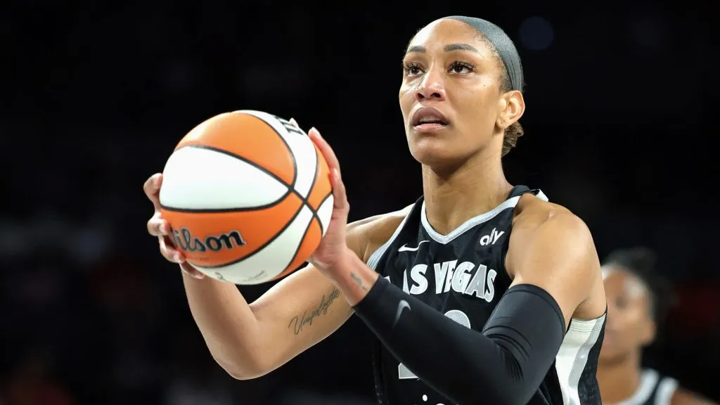 A’ja Wilson #22 of the Las Vegas Aces shoots a free throw against the Connecticut Sun in the fourth quarter of their game. (Ethan Miller/Getty Images)