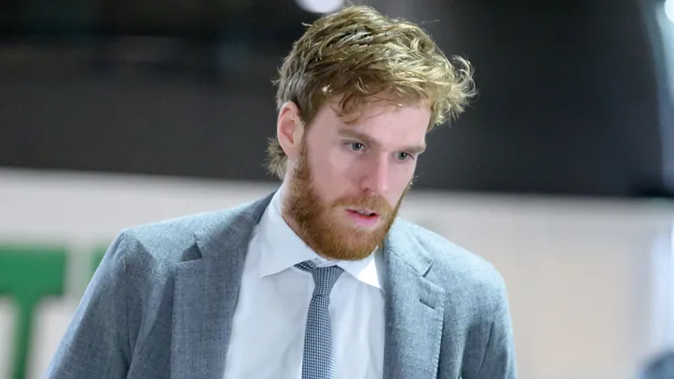 Connor McDavid #97 of the Edmonton Oilers walks to the dressing room prior to Game Five of the Second Round of the 2024 Stanley Cup Playoffs against the Vancouver Canucks at Rogers Arena on May 16, 2024 in Vancouver, British Columbia, Canada.