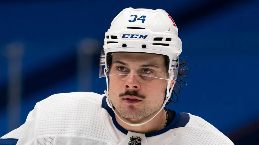 Auston Matthews #34 of the Toronto Maple Leafs during NHL hockey action against the Vancouver Canucks at Rogers Arena on March 4, 2021 in Vancouver, Canada.