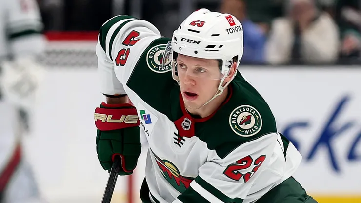 Marco Rossi #23 of the Minnesota Wild skates against the Minnesota Wild during the first period at Climate Pledge Arena on March 04, 2025 in Seattle, Washington.