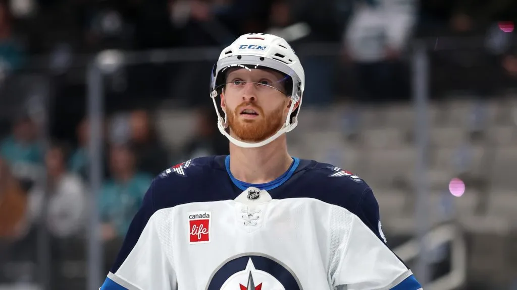 Kyle Connor #81 of the Winnipeg Jets in action against the San Jose Sharks at SAP Center on December 17, 2024 in San Jose, California.