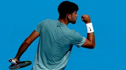 Carlos Alcaraz of Spain celebrates while playing Hamad Medjedovic of Serbia.