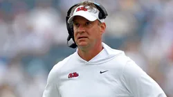 Lane Kiffin looks on during the first half vs the Mercer Bears on September 02, 2023 in Oxford, Mississippi.