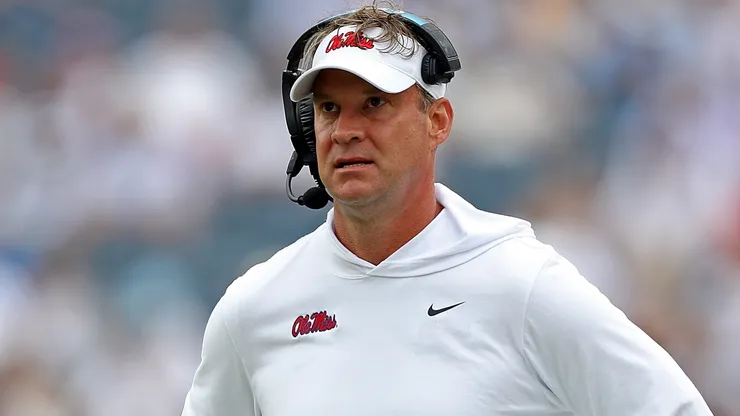 Lane Kiffin looks on during the first half vs the Mercer Bears on September 02, 2023 in Oxford, Mississippi.