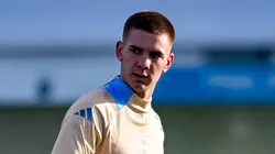 Franco Mastantuono of Argentina looks on during a training session at Lionel Andres Messi Training Camp