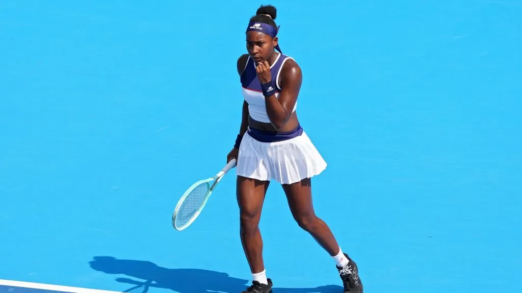 Coco Gauff of the United States reacts after winning a game during the match against Lucia Bronzetti of Italy during the Cincinnati Open. (Dylan Buell/Getty Images)