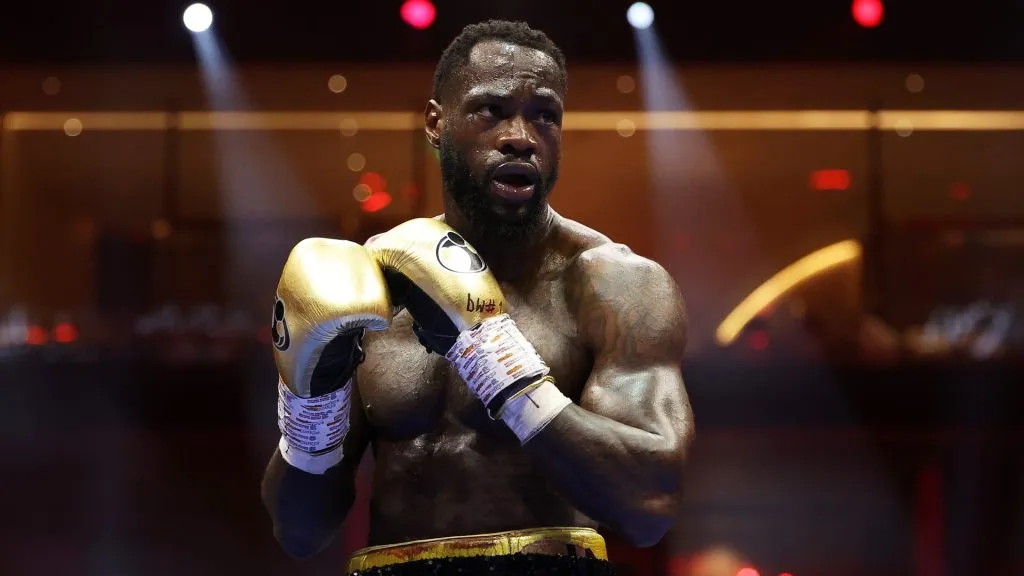 Deontay Wilder looks on during the Heavyweight fight between Deontay Wilder of Team Matchroom and Zhilei Zhang of Team Queensberry on the 5v5: Queensberry v Matchroom Fight Night card at Kingdom Arena on June 01, 2024 in Riyadh, Saudi Arabia. (Photo by Richard Pelham/Getty Images)
