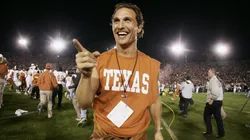Actor Matthew McConaughey celebrates on the field after the Texas Longhorns defeated the Michigan Wolverines in the 91st Rose Bowl Game at the Rose Bowl on January 1, 2005.