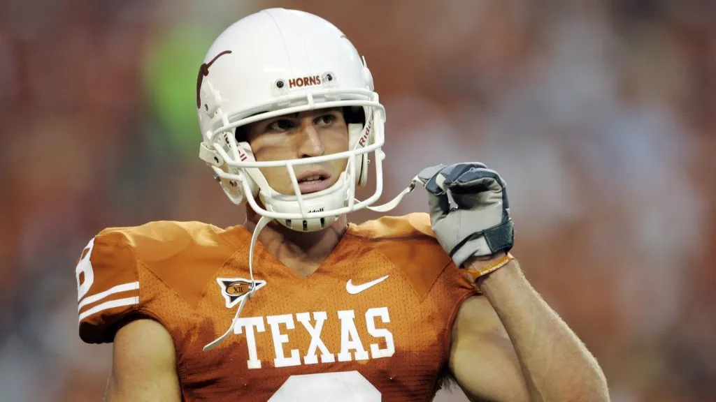 Wide receiver Jordan Shipley #8 of the Texas Longhorns looks on during their game against the Louisiana Monroe Warhawks on September 5, 2009. (Source: Brian Bahr/Getty Images)