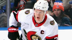 Brady Tkachuk of the Ottawa Senators looks on in an NHL game.