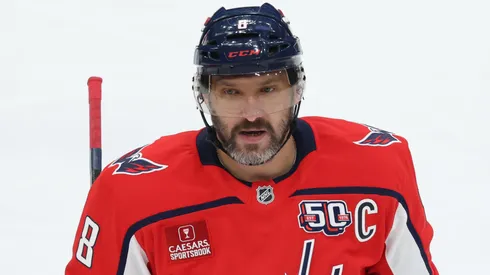 Alex Ovechkin #8 of the Washington Capitals skates in an NHL game.