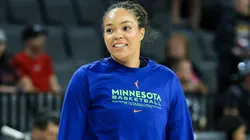 Napheesa Collier #24 of the Minnesota Lynx warms up before a game against the Las Vegas Aces at Michelob ULTRA Arena on August 02, 2025 in Las Vegas, Nevada.