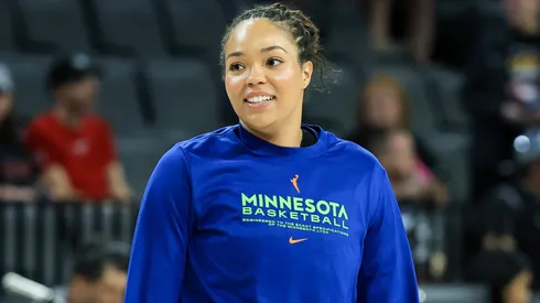Napheesa Collier #24 of the Minnesota Lynx warms up before a game against the Las Vegas Aces at Michelob ULTRA Arena on August 02, 2025 in Las Vegas, Nevada.