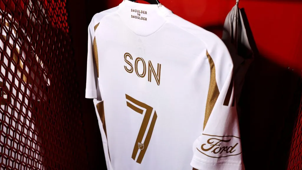 The jersey of Son Heung-Min #7 of Los Angeles FC is displayed in the dressing room prior to the MLS match against Chicago Fire FC. (Geoff Stellfox/Getty Images)