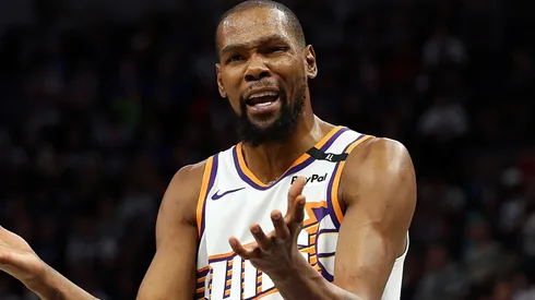 Kevin Durant #35 of the Phoenix Suns reacts against the Minnesota Timberwolves.