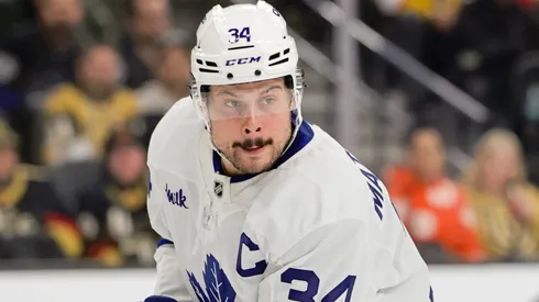 Auston Matthews #34 of the Toronto Maple Leafs skates in a NHL game.