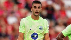 Ferran Torres of FC Barcelona reacts after scoring his teams second goal during the LaLiga EA Sports match against RCD Mallorca.