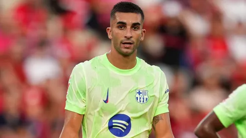 Ferran Torres of FC Barcelona reacts after scoring his teams second goal during the LaLiga EA Sports match against RCD Mallorca.