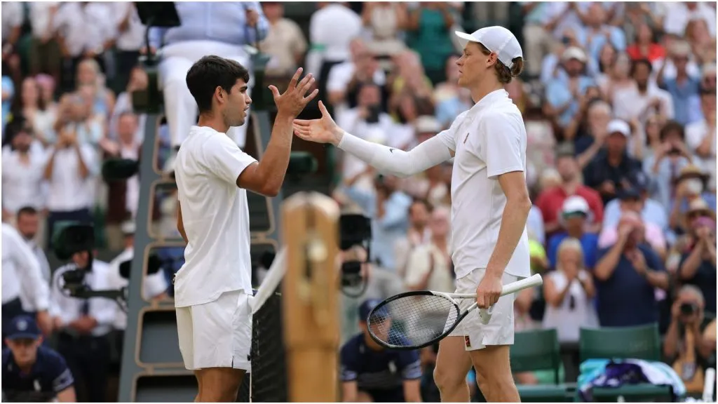 Jannik Sinner of Italy meets Carlos Alcaraz of Spain – Julian Finney/Getty Images