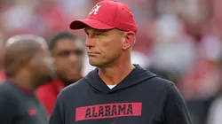Head coach Kalen DeBoer of the Alabama Crimson Tide looks on during warmups prior to facing the Georgia Bulldogs at Bryant-Denny Stadium on September 28, 2024 in Tuscaloosa, Alabama.
