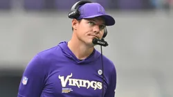 Kevin O'Connell head coach of the Minnesota Vikings looks on during the second quarter of the NFL Preseason 2025 game against the New England Patriots.
