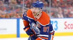 Connor McDavid #97 of the Edmonton Oilers skates with the puck against the Florida Panthers during the first period in Game Two of the 2025 Stanley Cup Final at Rogers Place on June 06, 2025 in Edmonton, Alberta, Canada.