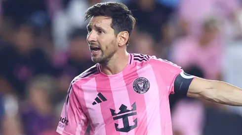 Lionel Messi #10 of Inter Miami CF reacts during the MLS match between Inter Miami CF and LA Galaxy at Chase Stadium.