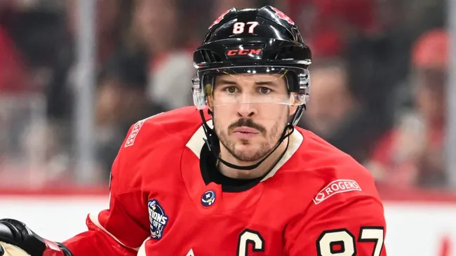 Sidney Crosby #87 of Team Canada skates in the first period against Team Sweden during the 2025 NHL 4 Nations Face-Off at the Bell Centre on February 12, 2025 in Montreal, Quebec, Canada.