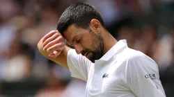 Novak Djokovic reacts during Wimbledon