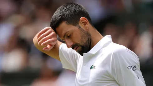 Novak Djokovic reacts during Wimbledon