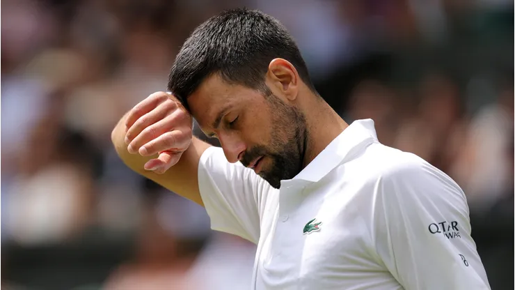 Novak Djokovic reacts during Wimbledon