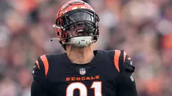 Trey Hendrickson #91 of the Cincinnati Bengals reacts after a play in the second half of the game against the Minnesota Vikings at Paycor Stadium on December 16, 2023 in Cincinnati, Ohio.