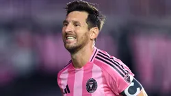 Lionel Messi #10 of Inter Miami CF celebrates after scoring the team's second goal during the MLS match between Inter Miami CF and LA Galaxy.