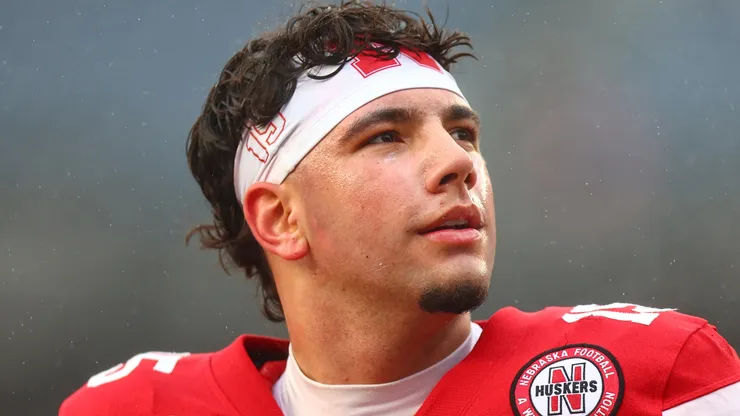 Dylan Raiola #15 of the Nebraska Cornhuskers warms up before the Bad Boy Mowers Pinstripe Bowl against the Boston College Eagles at Yankee Stadium on December 28, 2024 in New York City.