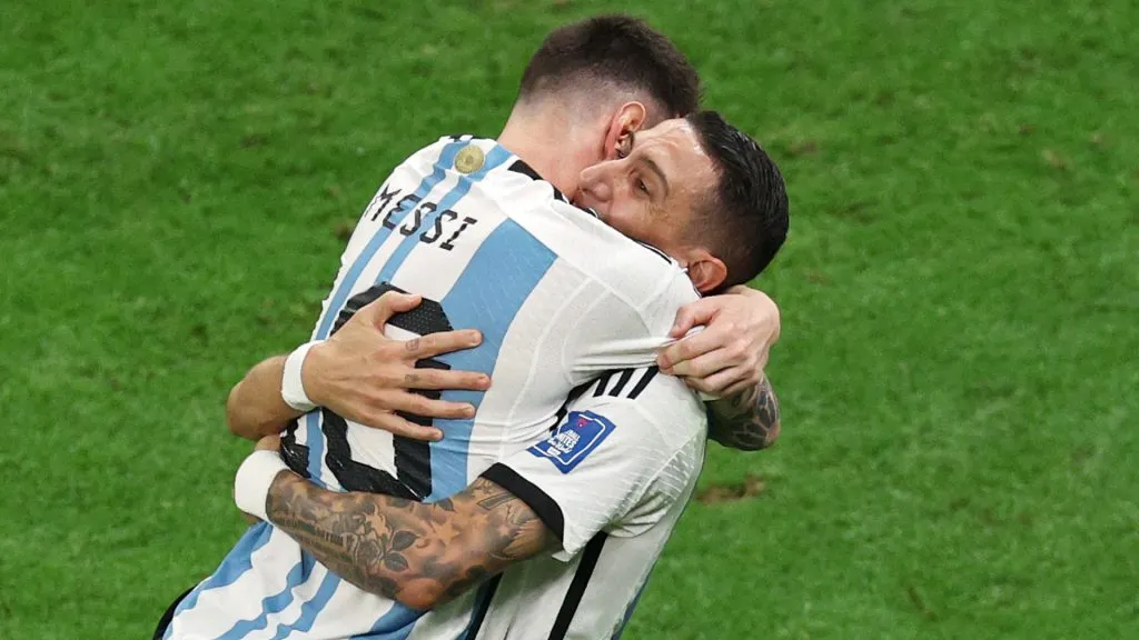 Lionel Messi and Angel Di Maria celebrating in the FIFA World Cup 2022
