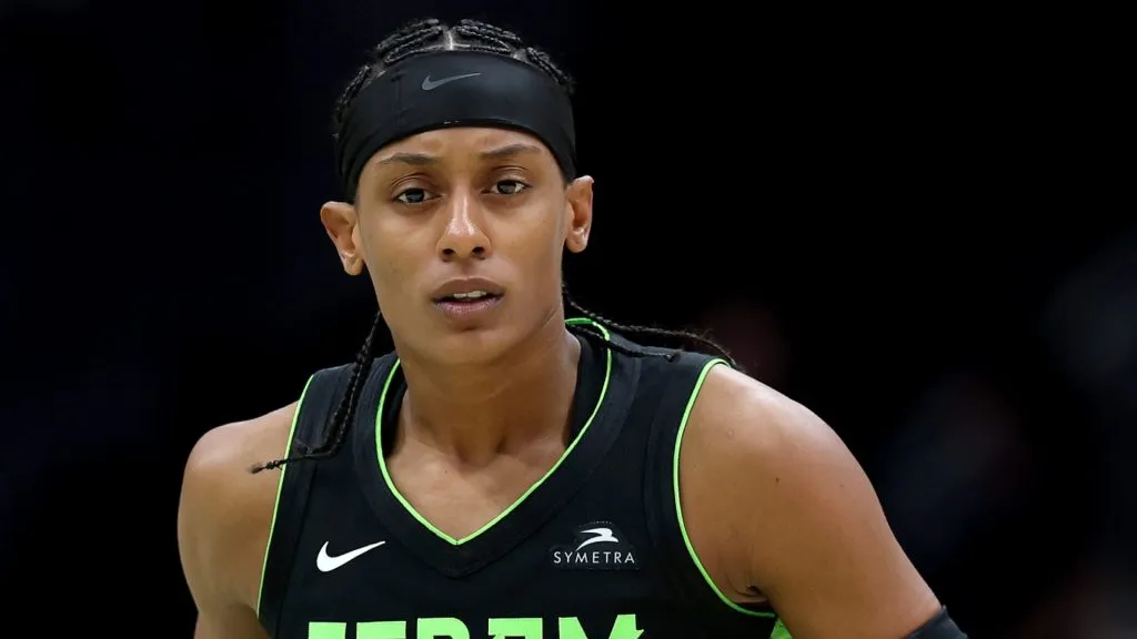 Brittney Sykes #20 of the Seattle Storm looks on against the Atlanta Dream at Climate Pledge Arena on August 13, 2025. (Source: Steph Chambers/Getty Images)