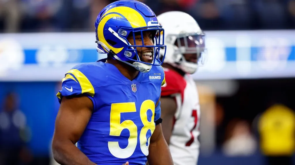 Justin Hollins #58 of the Los Angeles Rams at SoFi Stadium on November 13, 2022 in Inglewood, California.