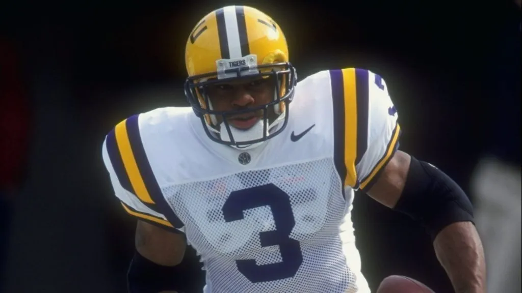 Kevin Faulk #3 of the Louisiana State Tigers runs with the ball during a game against the Alabama Crimson Tide at the Bryant Denny Stadium in 1997. (Source: Andy Lyons /Allsports)